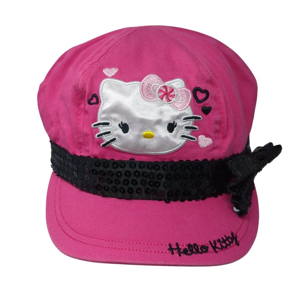 Hello Kitty by Sanrio Fitted Hat Pink One Size Embroidered Bow Sequin